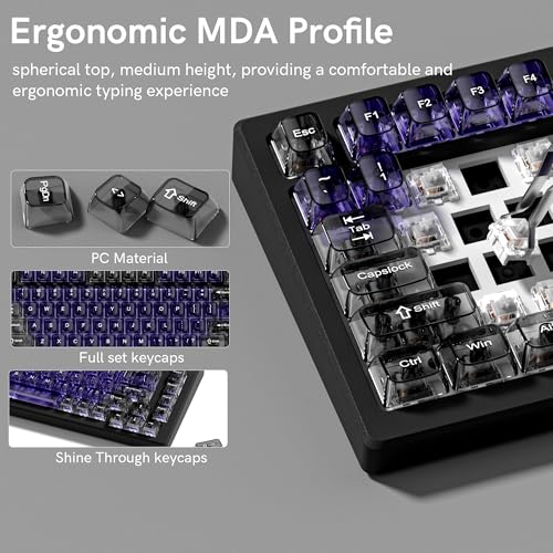 Image of dagaladoo Clear keycaps,Transparent Keyboard keycaps,Jelly Key caps Set,Shine Through keycap,MDA Profile Keyboard caps for Mx Switches Mechanical Keyboard (Purple and Grey)