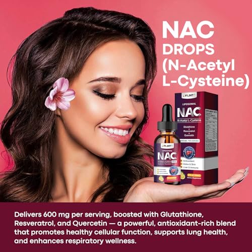 Image of Liposomal Liquid NAC Supplement N-Acetyl Cysteine Drops, N Acetyl Cysteine 600mg with Glutathione, Resveratrol & Zinc for Adults & Kids Liver Lung Antioxidant Immune & Skin Health, Lemon 2 Fl Oz