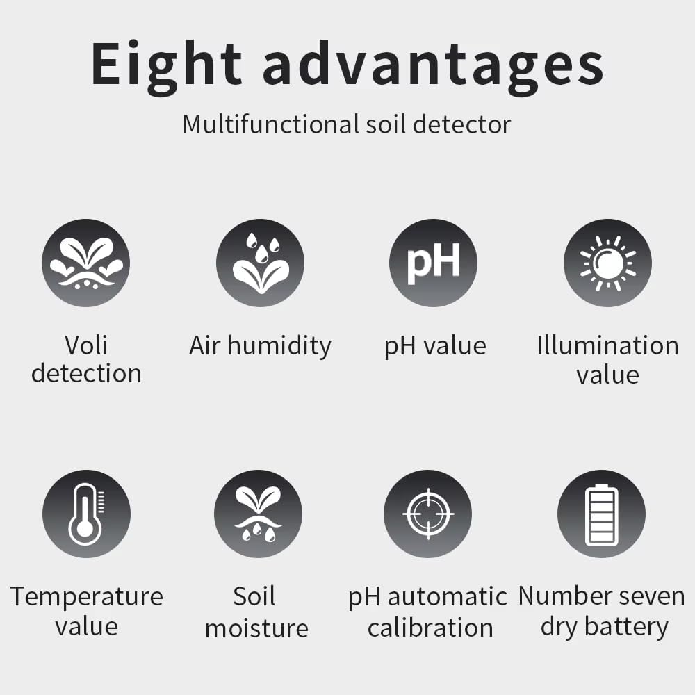 6-in-1 Soil Test Kit Soil Moisture Meter/PH Meter/Sunlight Intensity/Fertility Soil Tester, LCD Display Air & Soil Hygrometer Temperature for Garden, Farm, Lawn Care Moisture Meter for Plants