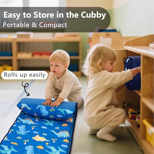 Image of Primlect Toddler Nap Mat with Removable Pillow and Fleece Blanket, Extra Large 55''x35'' Sleeping Bag, Washable, Light, Easy to Roll up, Perfect for Daycare, Preschool, Kindergarten, Travel