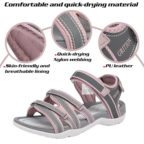 GRITION Women Hiking Sandals Girls, Outdoor Sport Water Shoes, Summer Flat Cross-Tied Sandals Open Toe Adjustable Walking Shoes2