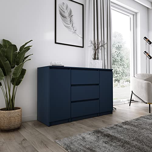 3E 3xE living.com Cassettiera a 2 ante 3 cassetti L: 120 cm, A: 78 cm, P: 40 cm, Colore: NAVY, armadio per camera da letto per adulti, armadio per camera da letto per bambini, credenza soggiorno