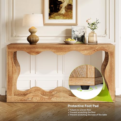 LITTLE TREE 63-Inch Console Table, Chic Design, Sofa Table Behind Couch, Farmhouse Console with Build-in Storage Space for Entryway, Living Room, Hallway - Image 6