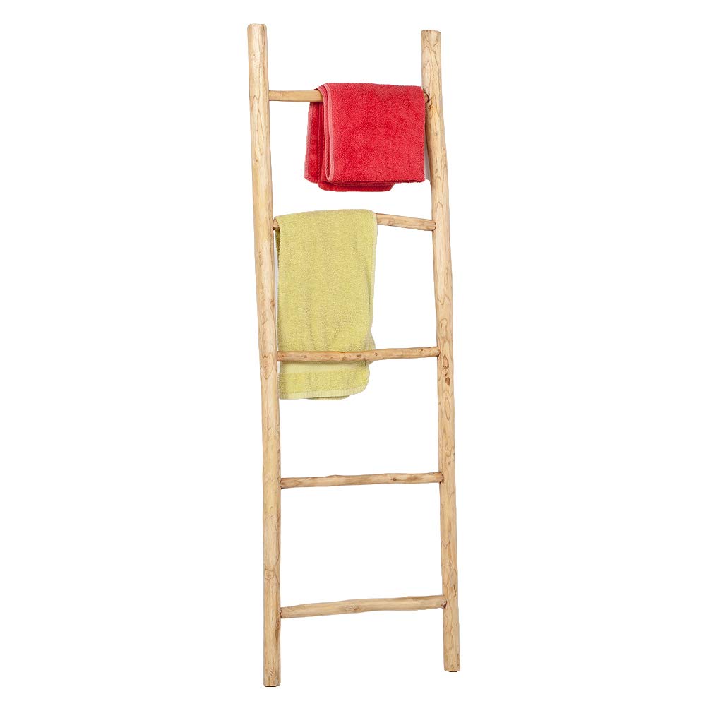 Teak Deko-Leiter Handtuchhalter Natural KEPALA ca. H150cm Kleiderständer Regal
