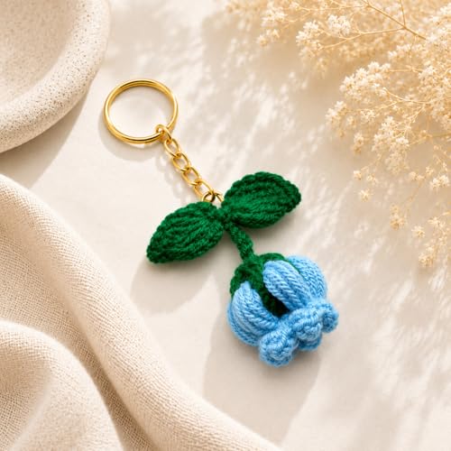 Image of Handmade Crochet Keychain for Women & Girls, Cute Yarn Key Ring, Bag Charm, Car Key Holder & Gift, Aesthetic Handmade Floral Accessory