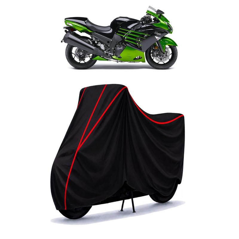 Image of Ninja ZX 14R Water Resistant Bike Cover for All Motorcycles & Rain | Heavy Duty Taffeta Fabric | UV Protection, Dustproof, Scratchproof | All Weather Two Wheeler Body Cover with Elastic Bottom