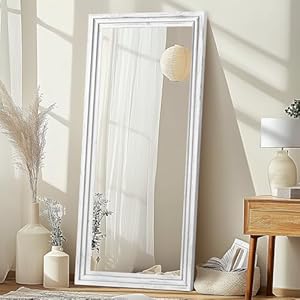 Full length mirror 76×34 solid wood frame floor large mirror for living room bedroom hanging or leaning wall mounted white  urban country home decor