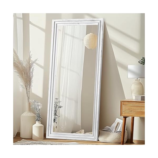 Full length mirror 76×34 solid wood frame floor large mirror for living room bedroom hanging or leaning wall mounted white  urban country home decor