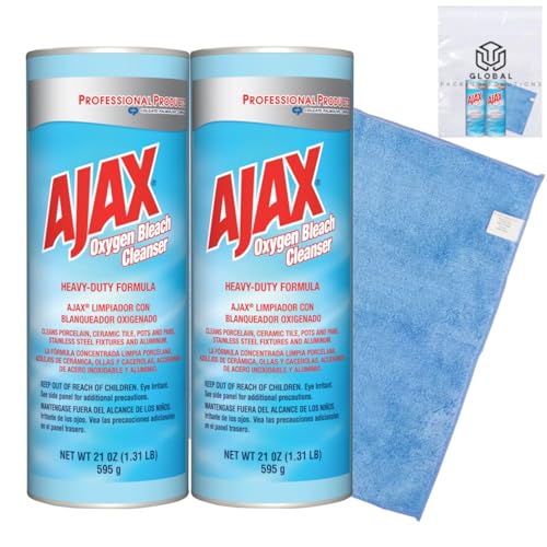 Ajax Professional Heavy Duty Oxygen Bleach Powder Cleanser 21 Oz (Pack of 2) bundled with Micro Fiber Cloth