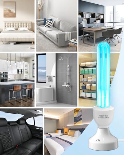BrightArk Lampe Desinfektion mit Ozon Licht Fernbedienung Timer 25W Keimtötende Lampe Starke Sterilisation und Desinfektion AC220-240V Perfekt für Küche, Schlafzimmer, Wohnzimmer, Büro Frischluft