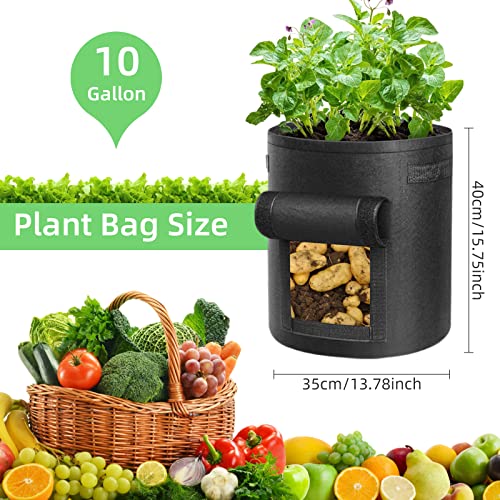 Ohiyoo Potato Grow Bags 4 Pack 10 Gallon Potato Growing Bags, Nonwoven Fabric Pots with Handles and Window Flap - Image 3