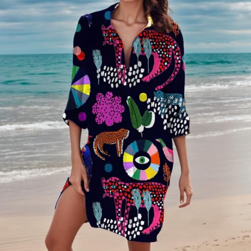 Beach Cover Ups for Women Summer Button Down Midi Shirt Dresses Vacation Swimwear Coverup2