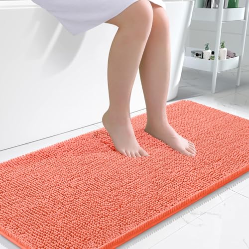 Image of OLANLY Large Bathroom Rugs 45x27, Extra Soft Absorbent Chenille Bath Rugs, Rubber Backing Quick Dry, Machine Washable Bath Mats for Bathroom Floor, Tub and Shower, Home Decor Accessories, Coral