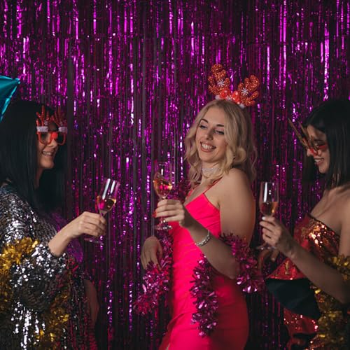 Image of 20 Pack Hot Pink Party Decorations - Tinsel Curtain Streamers Foil Fringe Backdrop for Birthday, Christmas, Bachelorette, Graduation, Fiesta Photo Booth