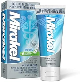 Mirakel Maximum Strength Pain & Itch Relief Cream, Ideal for Shingles, Wounds, Burns & Bites, 2 Ounces