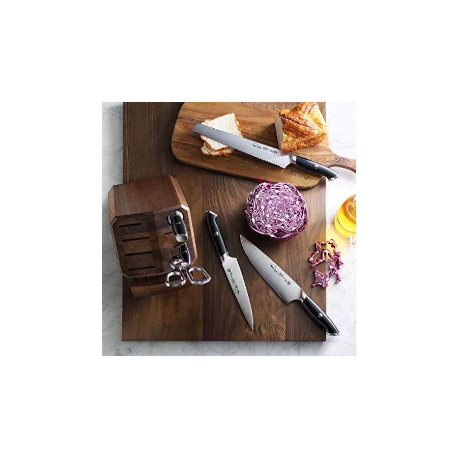 Cangshan Thomas Keller Signature Collection Swedish Powder Steel Forged, 7-Piece Knife Block Set, Walnut Block with 8 Spare Slots, Black