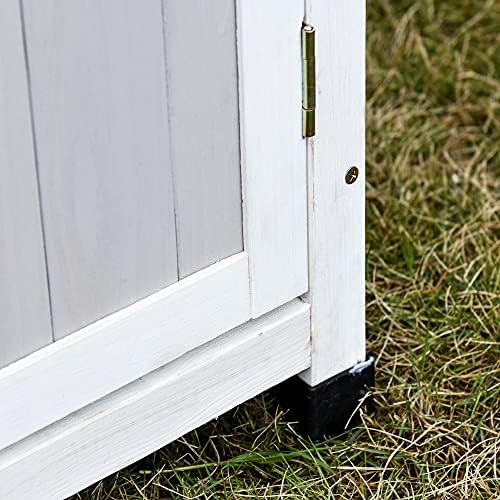 Outsunny Outdoor Garden Shed Wooden Garden Cabinet 3-Tier Double-door Storage Shed 2 Shelves Organizer with Handle Hooks Magnetic Latch Foot Pad 77 x 58 x 175cm Grey