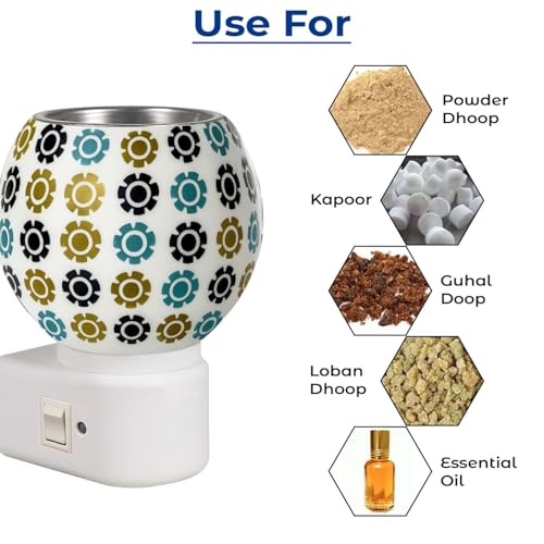 Image of Glass Kapoor Dani Electrical Camphor for Home /Camphor Diffuser Burner /Kapoordani Light Lamp /Multi Functional Essential Oil for Puja Essentials /Kapur Dani with On /Off Switch for Heating