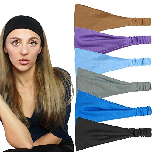 QING Headbands for Women Sweat Wicking Scarf Bandana Elastic Workout Headband Wrap Pack