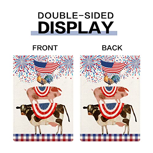 Patriotic 4Th Of July Farm Garden Flag, Stars Stripes Chicken Pig Cow Double Sided Independence Day Memorial Day Yard Welcome Outdoor Decor 12.5X18 In #TOP4