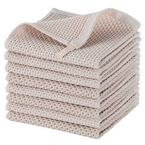 GMFINE Lot de 8 torchons de cuisine 100 % coton naturel, tissage gaufré, ultra doux, absorbant, séchage rapide, beige, 12 x 30,5 cm Cover