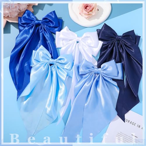 5 Piezas Pinzas Grandes Azules de Satín para Cabello miniatura 7