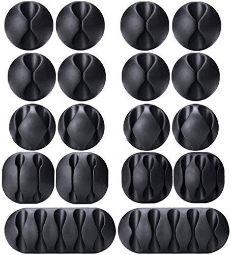 Cable Clips, 18 Pack Black Cord Organizer Cable Management for Organizing Cable Cords Home and Office, Self Adhesive Cord Holders.