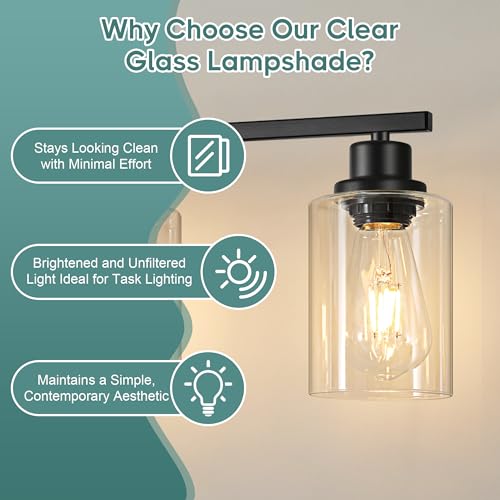 Image of Ascher Bathroom Light Fixtures, 5-Light Vanity Light Over Mirror, Matte Black Wall Sconces with Clear Glass Shades, Wall Lamp for Living Room Bedroom, E26 Base(Bulbs Not Included)