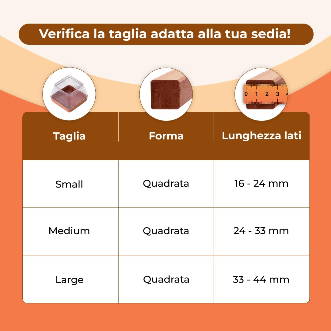 GIUPIKKIA Feltrini Sedie Silicone Quadrati 24 Pezzi Gommini, Protezione Mobili, Elastici E Resistenti Perfetti Come Piedini Per Mobili 24-33 MM Piedini Per Sedie Antiscivolo E Antirumore
