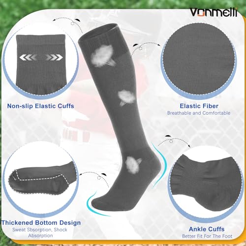 Image of VONMELLI Youth Baseball Belt and Socks Combo, Elastic Softball Belts and Socks for Boys and Adult (2 Pairs of Socks & 1 Belt)