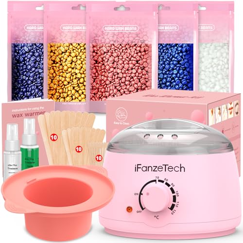 Waxing Set Wachs Haarentfernung zuhause: Warmwachs Haarentfernung - Wachswärmer Gerät mit Silikon Schale, 5 Packungen Wachsperlen für Gesicht, Intimbereich, Körper, Wachswärmer set für Frauen Männer