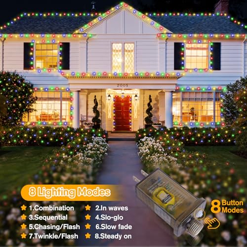 SAUIRS 400FT 1000 LED Christmas Lights Outdoor String Lights with 8 Modes Timer Waterproof Fairy Light Plug in for Outside Indoor Party Xmas Palm Tree Yard Wedding Decorations(Multicolor) by SAUIRS - Used condition - Image 2