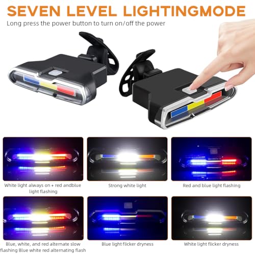 Image of Proberos LED Cycle Llights for Bicycle, USB Rechargeable Bike Safety Light 3-Color Warning with 7 Lighting Modes, Waterproof Tail Outdoor Riding Under Saddle