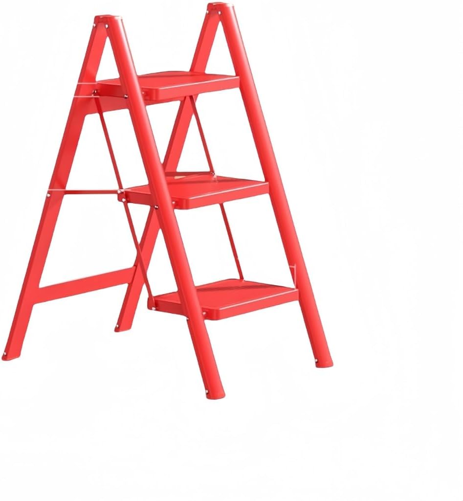 Lycutus脚立 軽量 室内 - 脚立 おしゃれ 折畳み ステップ 折りたたみ コンパクト 梯子 (3歩のはしご,赤です)