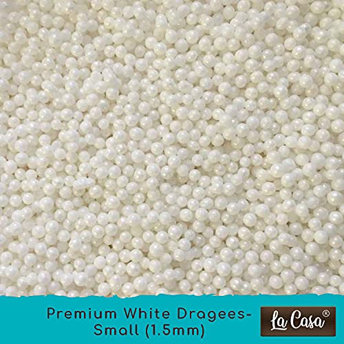 Image of La Casa Premium White Dragees | Small(1.5mm) Sized Pearl Balls Ideal for Cake Decoration & Garnishing | 100g |