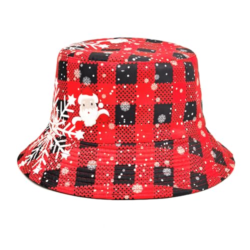 Image of Bucket Hat for Women Men,Travel Sun Beach Cap,Unisex Fishing Outdoor Boonie (Christmas Plaid)