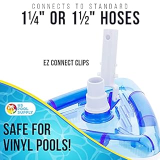 U.S. Pool Supply Weighted Transparent Triangular Pool Vacuum Head with Swivel Hose Connection and EZ Clip Handle - Connect 1-1/4" or 1-1/2" Hose - Removes Debris, Clean Corners - Safe for Vinyl Pools