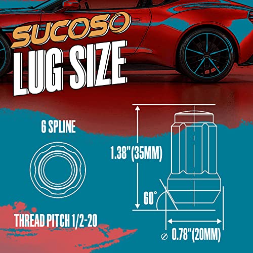1/2-20 Lug Nuts,20Pcs 6 Spine 1.38" Long Cone Bulge Seat Aftermarket Locking Wheel Lug Nut With Socket Key For Dodge Ford Jeep Golf Cart Ezgo Club Car Cherokee Commander Comanche Liberty Tj Xj Zj Cj5 #TOP1