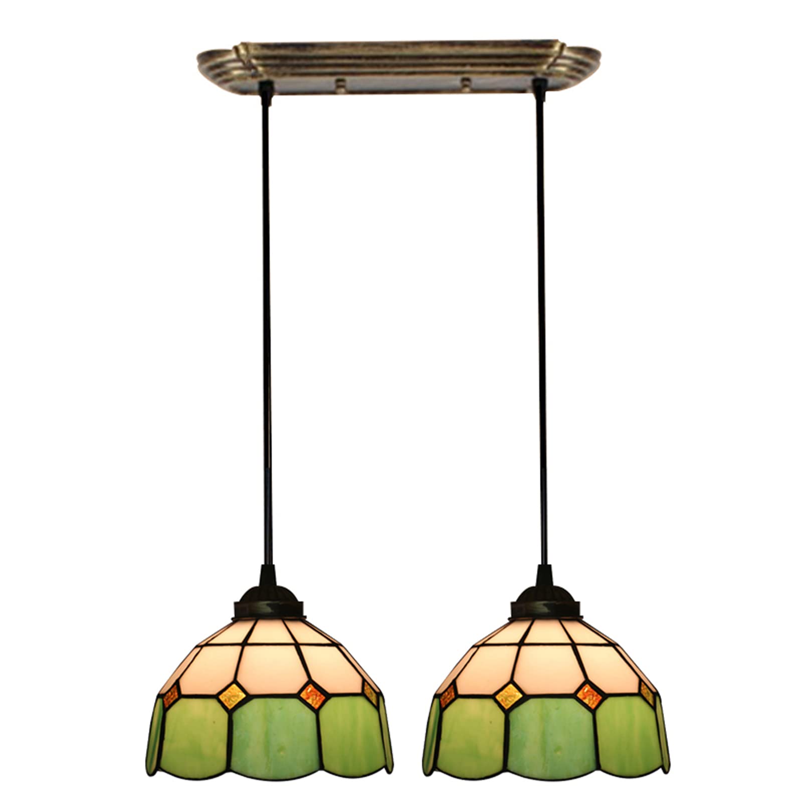 Suspension style Tiffany et vitrail vert 20 cm pour salle à manger