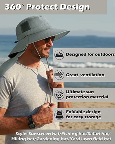 Image of Tirrinia Neck Flap Fishing Safari Cap for Men, Wide Brim Sun Hat for Outdoor Hiking, Camping, Gardening