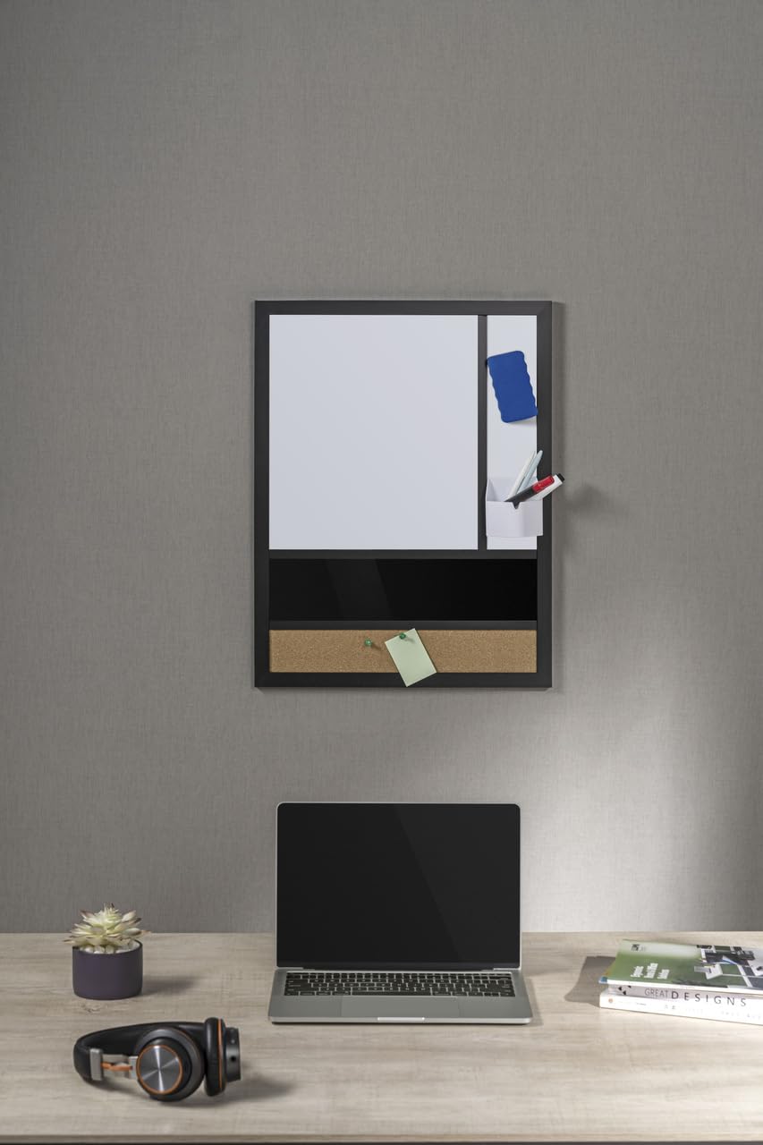 Spacetronik 3 in 1 Kombitafel Magnettafel Pinnwand Whiteboard 45x60 cm | Wandorganizer im Hochformat, Whiteboard Magnetisch, Kork Pinnwand, Integrierter Stiftehalter