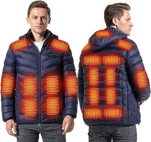 Abrigo con capucha con calefacción de 19 zonas, chaqueta de plumón con calefacción for hombres y mujeres, 3 niveles de calefacción, chaquetas abrigadas con carga USB, 4 interruptores ( Color : Blue ,