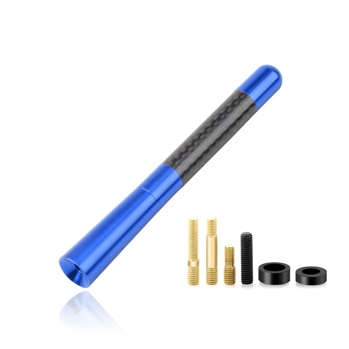 Car Short Antenna, 4.72" Stubby Aluminum Radio Antenna Replacement, Carbon Fiber Antenna Kit with Screws, AM/FM Roof Mount Car Radio Reception Antenna Mast for Most Cars SUVs (Blue)