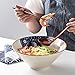 NJCHARMS Ceramic Japanese Ramen Noodle Soup Bowl, 2 Sets (6 Piece) 60 Ounce Ramen Bowls, with Spoons and Chopsticks for Udon, Pho, Asian Noodles, Ramen Noodles Bowl, Blue