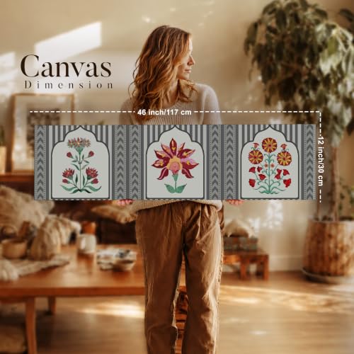 Image of Large Stretched Canvas Painting, Panel Wall Painting Traditional Indian Lotus Motif Luxury Paintings for Home Decoration, Living room, Bedroom and Office Decor (Red, 12x46 Inch)
