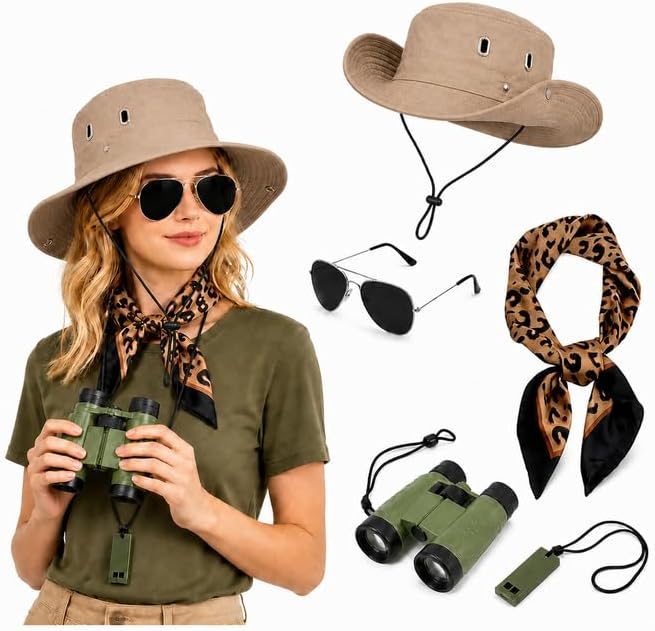 5 PCS Safari Costume Accessories for Adults, Zoo Keeper Outfit
