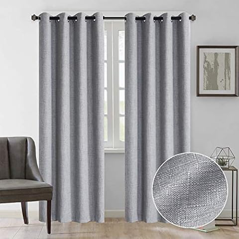 Rose Home Fashion Natural Linen Look, 100% Blackout Curtains(with Liner), Linen Blackout Curtains& Blackout Thermal Insulated Liner, Burlap Curtains-Set of 2 Panels(50x84 Gray) Cover