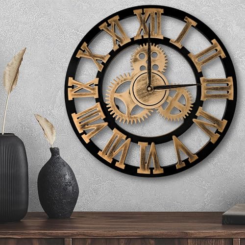 ALEENFOON ALEEFOON Vintage Romains Silencieux Horloge Pendule Industriel 3D Silensieuse Horloge de la Maison pour Salon, Salle, Maison Décor