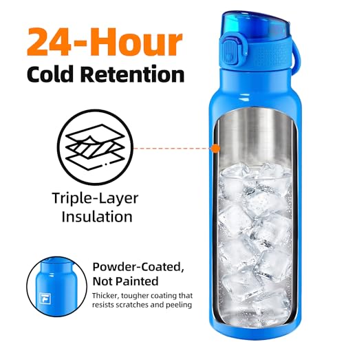 Image of Fanhaw 24 oz Insulated Water Bottle with Soft Silicone Spout Lid, Leakproof Stainless Steel Vacuum Bottle for School, Sports& Daily Use, Kids, Teens& Adults, Back to School Essentials (Sky Blue)
