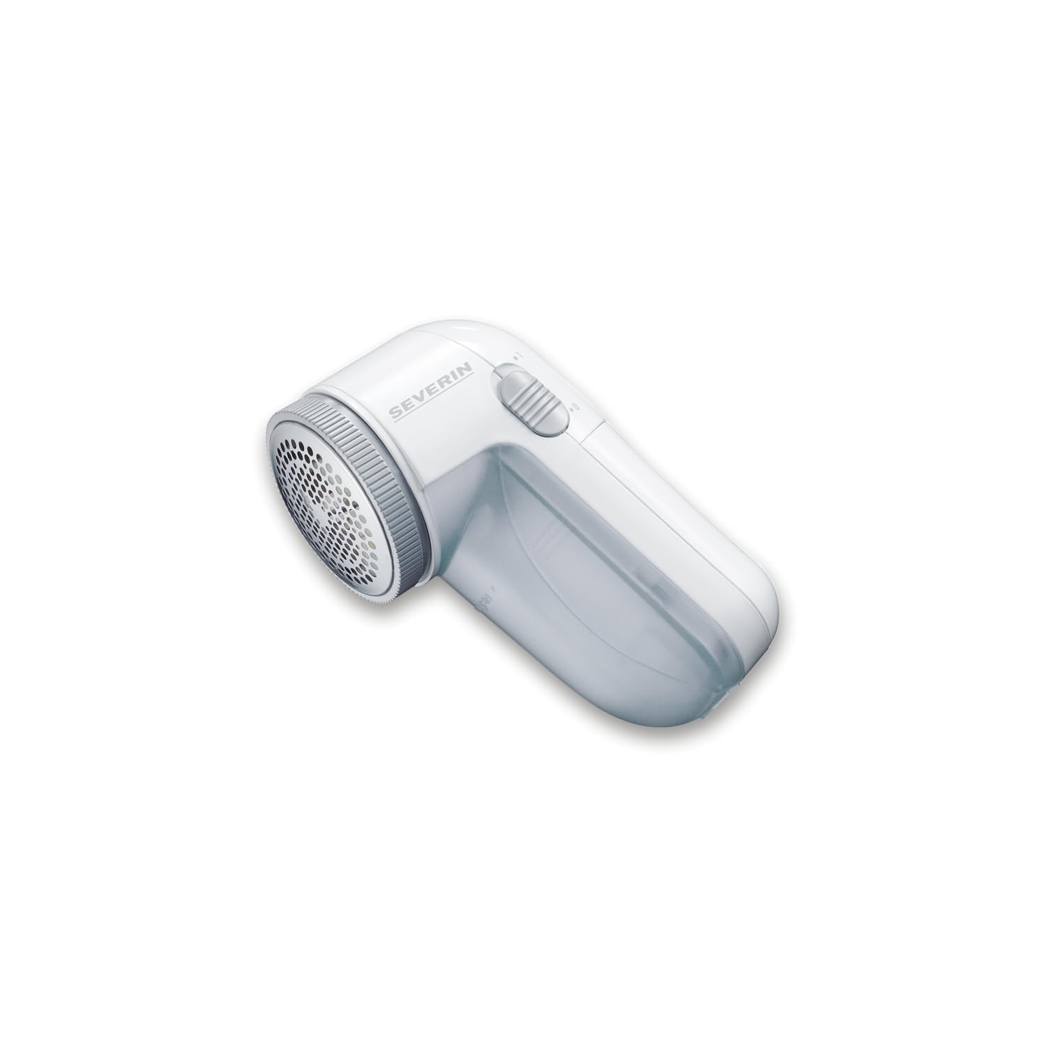 SEVERIN Levapelucchi a Batteria, Griglia Metallica, Distanziatore Tessuti Ruvidi, Contenitore Removibile, 2 Batterie Incluse, 6,0 x 7,5 x 13,2 cm, Grigio/Bianco - CS 7976